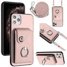 For iPhone 11 Pro Organ Card Bag Ring Holder Phone Case with Long Lanyard(Pink) - 1