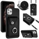 For iPhone 11 Pro Organ Card Bag Ring Holder Phone Case with Long Lanyard(Black) - 1