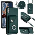 For iPhone X / XS Organ Card Bag Ring Holder Phone Case with Long Lanyard(Green) - 1