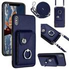 For iPhone X / XS Organ Card Bag Ring Holder Phone Case with Long Lanyard(Blue) - 1