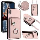 For iPhone X / XS Organ Card Bag Ring Holder Phone Case with Long Lanyard(Pink) - 1