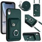For iPhone XR Organ Card Bag Ring Holder Phone Case with Long Lanyard(Green) - 1