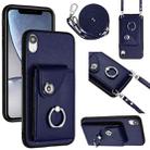 For iPhone XR Organ Card Bag Ring Holder Phone Case with Long Lanyard(Blue) - 1