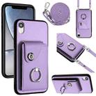 For iPhone XR Organ Card Bag Ring Holder Phone Case with Long Lanyard(Purple) - 1