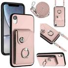 For iPhone XR Organ Card Bag Ring Holder Phone Case with Long Lanyard(Pink) - 1