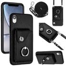 For iPhone XR Organ Card Bag Ring Holder Phone Case with Long Lanyard(Black) - 1