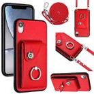 For iPhone XR Organ Card Bag Ring Holder Phone Case with Long Lanyard(Red) - 1