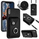 For iPhone XS Max Organ Card Bag Ring Holder Phone Case with Long Lanyard(Black) - 1