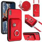 For iPhone XS Max Organ Card Bag Ring Holder Phone Case with Long Lanyard(Red) - 1