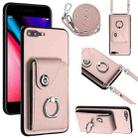 For iPhone 8 Plus / 7 Plus Organ Card Bag Ring Holder Phone Case with Long Lanyard(Pink) - 1