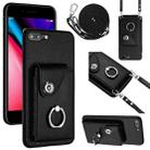 For iPhone 8 Plus / 7 Plus Organ Card Bag Ring Holder Phone Case with Long Lanyard(Black) - 1