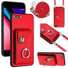 For iPhone 8 Plus / 7 Plus Organ Card Bag Ring Holder Phone Case with Long Lanyard(Red) - 1