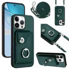 For iPhone 16 Pro Max Organ Card Bag Ring Holder Phone Case with Long Lanyard(Green) - 1