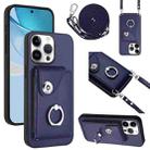 For iPhone 16 Pro Max Organ Card Bag Ring Holder Phone Case with Long Lanyard(Blue) - 1