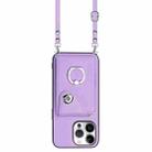 For iPhone 16 Pro Max Organ Card Bag Ring Holder Phone Case with Long Lanyard(Purple) - 2