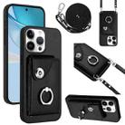 For iPhone 16 Pro Max Organ Card Bag Ring Holder Phone Case with Long Lanyard(Black) - 1