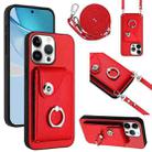 For iPhone 16 Pro Max Organ Card Bag Ring Holder Phone Case with Long Lanyard(Red) - 1