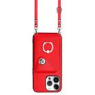 For iPhone 16 Pro Max Organ Card Bag Ring Holder Phone Case with Long Lanyard(Red) - 2