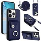 For iPhone 16 Pro Organ Card Bag Ring Holder Phone Case with Long Lanyard(Blue) - 1