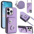 For iPhone 16 Pro Organ Card Bag Ring Holder Phone Case with Long Lanyard(Purple) - 1