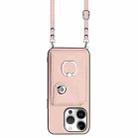 For iPhone 16 Pro Organ Card Bag Ring Holder Phone Case with Long Lanyard(Pink) - 2