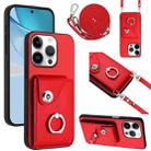 For iPhone 16 Pro Organ Card Bag Ring Holder Phone Case with Long Lanyard(Red) - 1