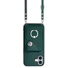 For iPhone 16 Plus Organ Card Bag Ring Holder Phone Case with Long Lanyard(Green) - 2