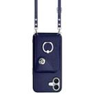 For iPhone 16 Plus Organ Card Bag Ring Holder Phone Case with Long Lanyard(Blue) - 2