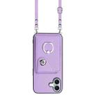 For iPhone 16 Plus Organ Card Bag Ring Holder Phone Case with Long Lanyard(Purple) - 2