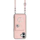 For iPhone 16 Plus Organ Card Bag Ring Holder Phone Case with Long Lanyard(Pink) - 2