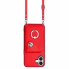 For iPhone 16 Plus Organ Card Bag Ring Holder Phone Case with Long Lanyard(Red) - 2