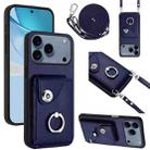 For iPhone 17 Pro Max Organ Card Bag Ring Holder Phone Case with Long Lanyard(Blue) - 1