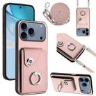 For iPhone 17 Pro Max Organ Card Bag Ring Holder Phone Case with Long Lanyard(Pink) - 1