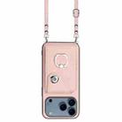For iPhone 17 Pro Max Organ Card Bag Ring Holder Phone Case with Long Lanyard(Pink) - 2