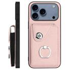 For iPhone 17 Pro Max Organ Card Bag Ring Holder Phone Case with Long Lanyard(Pink) - 3