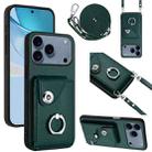For iPhone 17 Pro Organ Card Bag Ring Holder Phone Case with Long Lanyard(Green) - 1