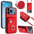 For iPhone 17 Pro Organ Card Bag Ring Holder Phone Case with Long Lanyard(Red) - 1