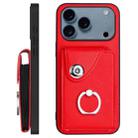 For iPhone 17 Pro Organ Card Bag Ring Holder Phone Case with Long Lanyard(Red) - 3