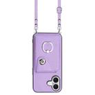 For iPhone 17 Organ Card Bag Ring Holder Phone Case with Long Lanyard(Purple) - 2