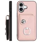 For iPhone 17 Organ Card Bag Ring Holder Phone Case with Long Lanyard(Pink) - 3