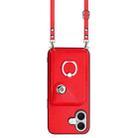 For iPhone 17 Organ Card Bag Ring Holder Phone Case with Long Lanyard(Red) - 2