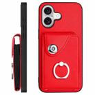 For iPhone 17 Organ Card Bag Ring Holder Phone Case with Long Lanyard(Red) - 3