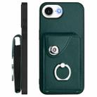 For iPhone 16e Organ Card Bag Ring Holder Phone Case with Long Lanyard(Green) - 3