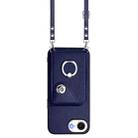 For iPhone 16e Organ Card Bag Ring Holder Phone Case with Long Lanyard(Blue) - 2