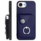 For iPhone 16e Organ Card Bag Ring Holder Phone Case with Long Lanyard(Blue) - 3