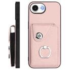 For iPhone 16e Organ Card Bag Ring Holder Phone Case with Long Lanyard(Pink) - 3