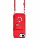 For iPhone 16e Organ Card Bag Ring Holder Phone Case with Long Lanyard(Red) - 2