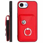 For iPhone 16e Organ Card Bag Ring Holder Phone Case with Long Lanyard(Red) - 3