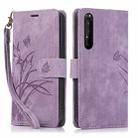 For Sony Xperia 1 IV Orchid Butterfly Embossed Leather Phone Case(Purple) - 1