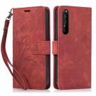 For Sony Xperia 1 IV Orchid Butterfly Embossed Leather Phone Case(Red) - 1